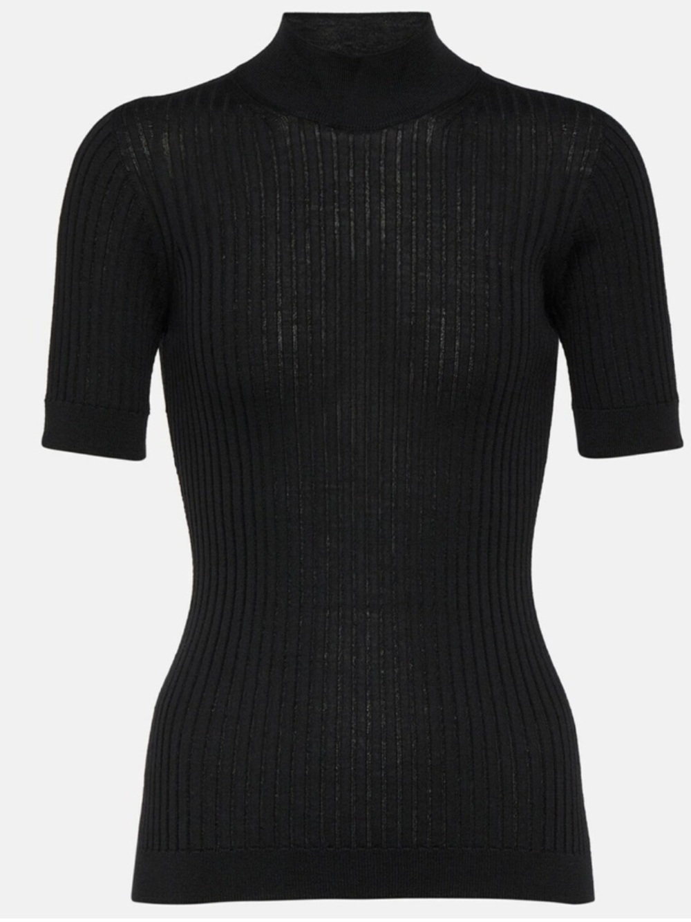 Versace Black Ribbed-Knit Wool Mock Neck Top